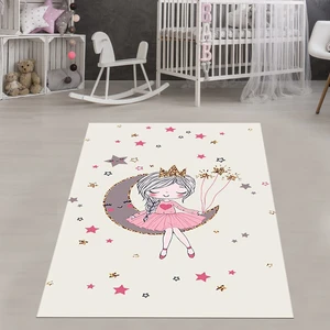 Bona Fortuna Prenses Ay Yıldız Desenli Dijital Baskılı Kaymaz Taban Leke Yıkanabilir Kız Çocuk Odası Halısı