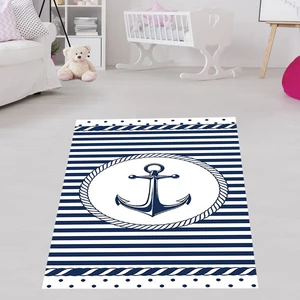 Bona Fortuna Çapa Gemici Denizci Desenli Dijital Baskı Yıkanabilir Kaymaz Taban Mavi Erkek Çocuk Odası Halısı