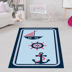 Bona Fortuna Gemici Desenli Dümen Çapa Dijital Baskı Yıkanabilir Kaymaz Taban Yıkanır Çocuk Odası Denizci Halısı
