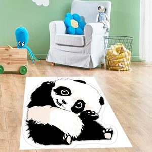 Bona Fortuna Panda Desenli Dijital Baskılı Leke Tutmaz Yıkanabilir Panda Kaymaz Taban Çocuk Odası Halısı