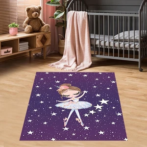 Bona Fortuna Balerin Prenses Desenli Yıldızlı Dijital Baskı Yıkanabilir Kaymaz Taban Genç Kız Çocuk Odası Halısı