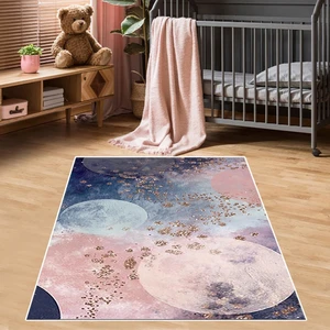 Bona Fortuna Uzay Desenli Gezegen Gold Dijital Baskı Yıkanabilir Kaymaz Taban Pembe Genç Kız Çocuk Odası Halısı