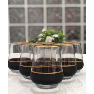 Allegra Su Meşrubat Bardağı, Su Bardağı 6 Kişilik Gold Detaylı Siyah Şeritli