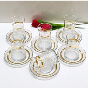 Heybeli El Yapım 6 Kişilik 12 Parça Çay Cam Bardağı Seti, Çeyizlik Set, Hediyelik Set