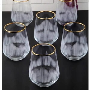 %100 Yerli Malı 6 Kişilik 6'lı Altın Yaldız Kesme El Dekoru Işlemeli Meşrubat Su Bardağı Seti, Çeyizlik