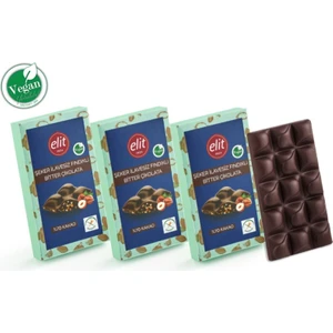 Elit Çikolata Fındıklı, Şeker İlavesiz, Vegan ve Prebiyotik Bitter Çikolata 60g 3'lü Set (3x60g) Glutensiz