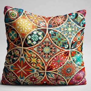 Cango Home Sarı Çok Renkli Retro Vintage Desenli Dijital Baskılı Çift Taraflı Kırlent Kılıfı - Otyk278-Ct