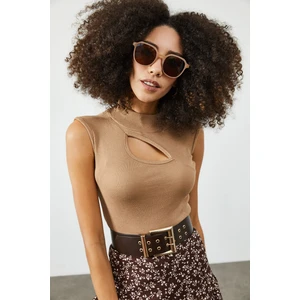 Bej Yarım Balıkçı Yaka Göğüs Detaylı Kaşkorse Bluz 2KXK2-45854-25