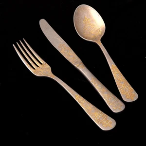 Antique 12 Kişilik 84 Parça Antika Gold Çatal Kaşık Bıçak Takımı