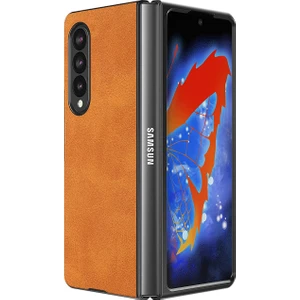 Samsung Galaxy Z Fold 3 Için Deri Desenli Plastik Koruma Kılıf