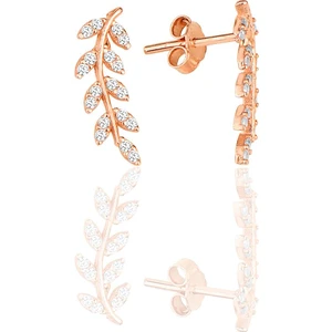 Söğütlü Silver Gümüş Rose Zirkon Taşlı Yeni Yaprak Küpe