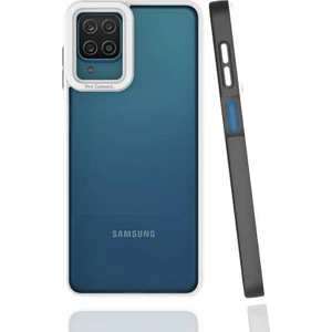 Case 4U Samsung Galaxy A12 Uyumlu Kılıf Kamera Korumalı Renkli Kenar Mima Arka Kapak Siyah
