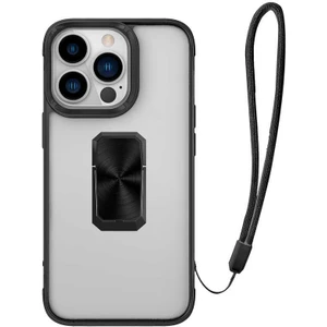 Case 4U Apple iPhone 13 Pro Kılıf Yüzüklü Mıknatıslı Stand Olabilen İpli V-Bax Kapak Siyah