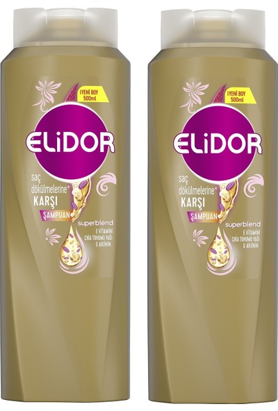 Elidor Superblend Saç Bakım Şampuanı Saç Dökülmelerine Karşı E Vitamini Chia Tohumu Yağı Arjinin 500 ml x2 Adet