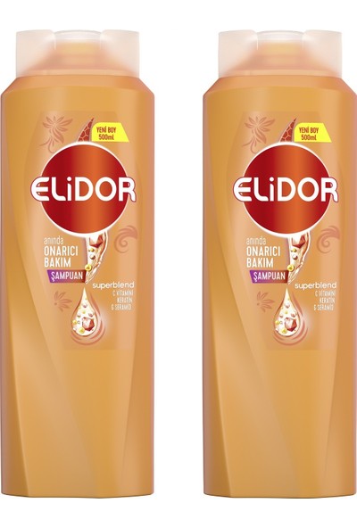 Elidor Superblend Saç Bakım Şampuanı Anında Onarıcı Bakım C Vitamini Keratin Seramid 500 ml x2 Adet