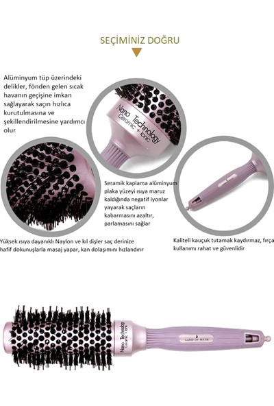 Land Of Myth - LOM1180 Nano Teknoloji Seramik+İyonik, Termal Fön Saç Fırçası, Antistatik