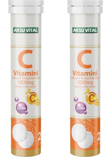 C Vitamini Çinko 1000 mg 20 Efervesan Tablet x 2