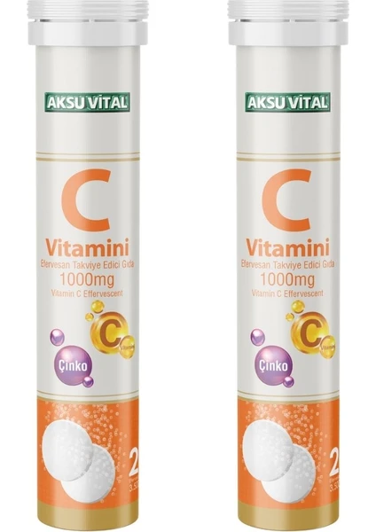 Aksu Vital C Vitamini Çinko 1000 mg 20 Efervesan Tablet x 2