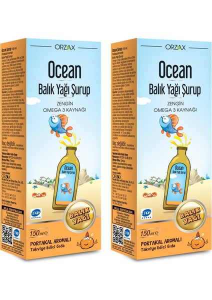 Ocean Balık Yağı Şurup Portakal Aromalı 150 ml + 150 ml Ikili Paket