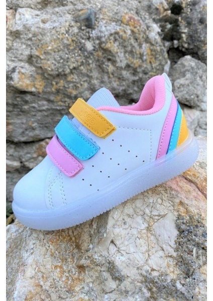 Sun Kız / Erkek Çocuk Işıklı Beyaz Pembe Sneaker Bebe Patik Filet Spor Ayakkabı 220.P21Y.212