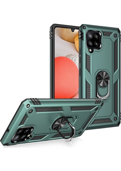 Galaxy A42 5g Için Halkalı Standlı Düşmeye Dayanıklı Pc + Tpu Telefon Kılıfı - Koyu Yeşil (Yurt Dışından)