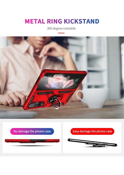 Galaxy Z Fold 3 5g Için Halkalı Standlı Düşmeye Dayanıklı Pc + Tpu + Metal Telefon Kılıfı - Kırmızı (Yurt Dışından) modelleri