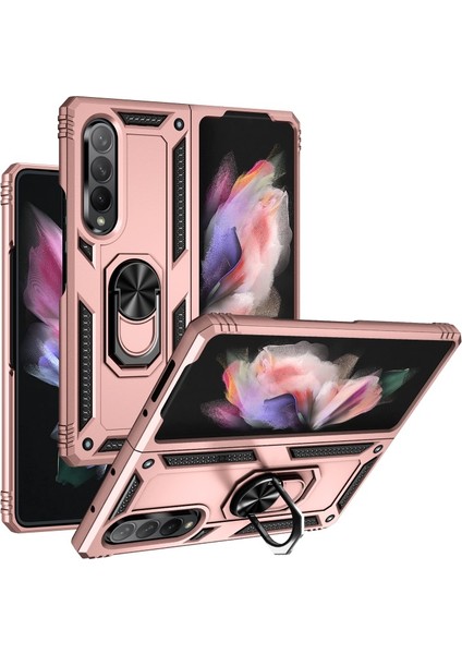 Galaxy Z Fold 3 5g Için Halkalı Standlı Düşmeye Dayanıklı Pc + Tpu + Metal Telefon Kılıfı - Gül Altın (Yurt Dışından)