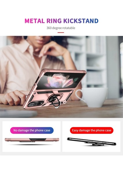 Galaxy Z Fold 3 5g Için Halkalı Standlı Düşmeye Dayanıklı Pc + Tpu + Metal Telefon Kılıfı - Gül Altın (Yurt Dışından) modelleri