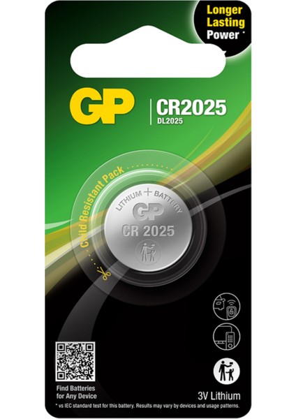 Tekli CR2025 3V Lityum Düğme Pil GPCR2025-U1