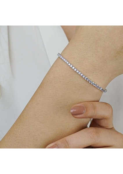 Pırlanta Montür Yuvarlak 925 Ayar Gümüş Su Yolu Bileklik 2.5 mm