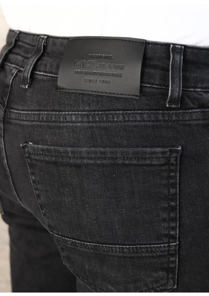 Erkek Siyah Taşlamalı Slim Fit Jean Pantolon HLTHE1947