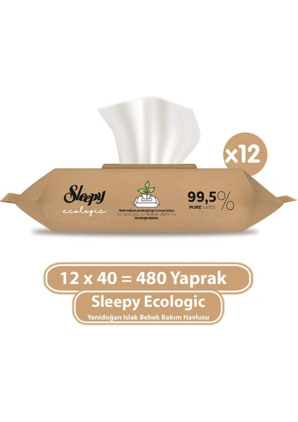 Ecologic Yenidoğan Islak Bebek Bakım Havlusu 12x40 (480 Yaprak)