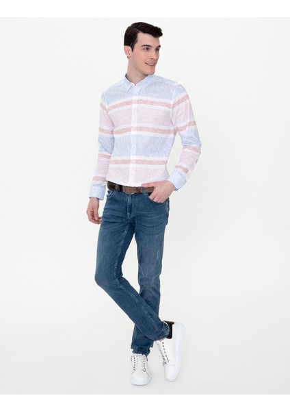 Erkek Turuncu Slim Fit Uzun Kollu Gömlek 50249758-VR051