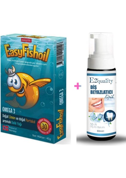 E2'quality Diş Köpük + Easyfishoil Omega 3 ve Vitamin D Içeren Takviye Edici Gıda 45 gr