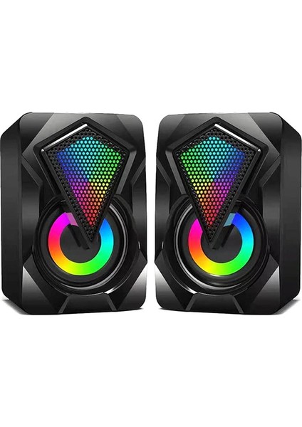 Rgb Işıklı Gaming Pc Bilgisayar Hoparlörü 1+1 Speaker X2