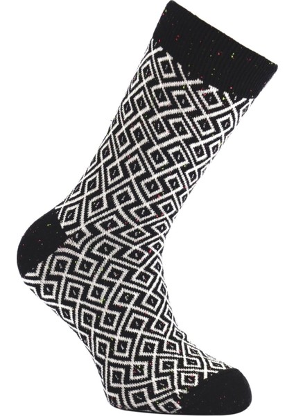 Karo Desenli Siyah Kadın Çorabı