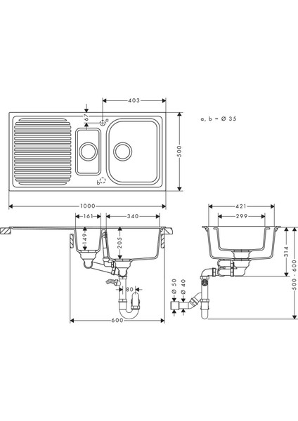 S520-F525 Ankastre Granit Eviye 980/480 Otomatik Gider Seti ile Taş Grisi