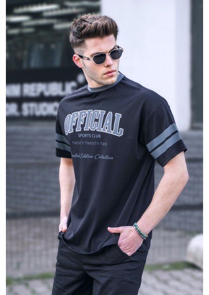 Siyah Baskılı Oversize Erkek Tişört