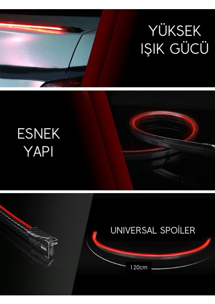 Karbon Desenli Ledli Spoiler Esnek Ledli Spoiler Universal 120CM Karbon Işıklı indirimleri