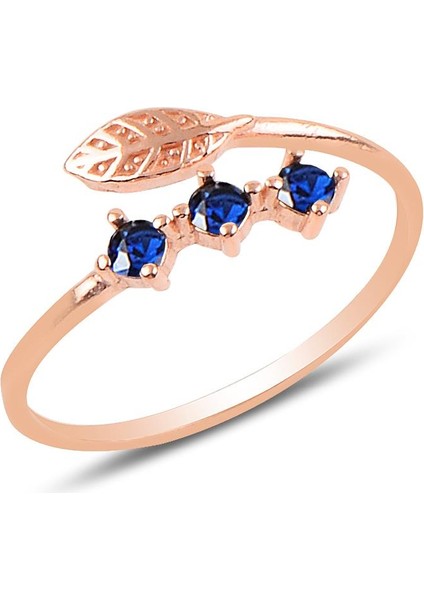 Gümüş Rose Safir Taşlı Ayarlamalı Yaprak Modeli Yüzük