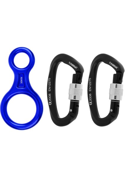 Tırmanma 35KN Şekil 8 Descender + 2 Adet 25KN D-Ring Vida Kilitleme Karabiner (Yurt Dışından)
