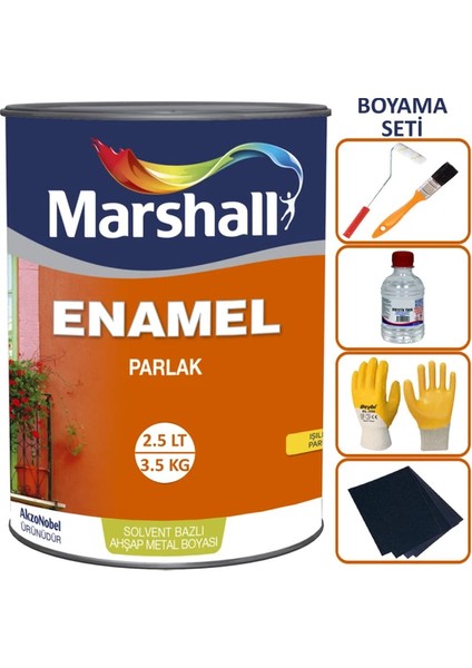 Enamel Parlak Yağlı Boya - 2,5 Lt = 3,5 kg - Ahşap Metal Plastik Boyanabilir + Boyacı Seti