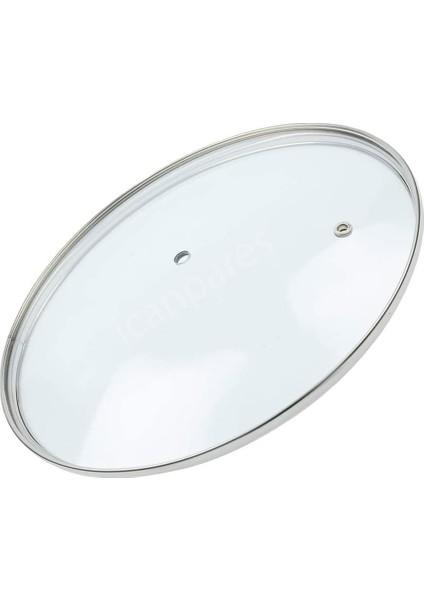Tencere Sahan Tava Cam Kapağı Buhar Delikli Kapak 24 cm ve Mor Tutma Tepesi