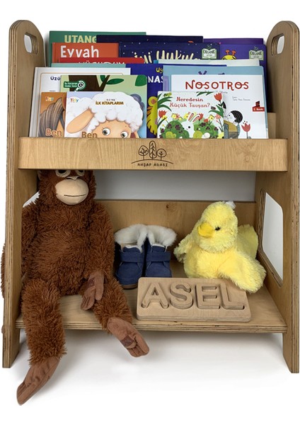 Montessori Çocuk Odası Kitaplığı Düzenleyici Okul Öncesi Bebek Odası Doğal Ahşap Açık Raf