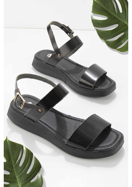 Siyah Leather Kadın Sandalet K056854360