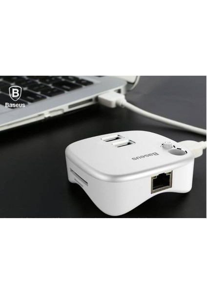 4in1 Hub USB 3.0 RJ45 Tf Sd Kart Okuyucu Ethernet Girişli Kalem Yerli Notebook Adaptörü