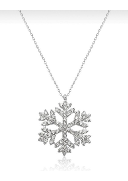 Gümüş Renk Kadın Kartanesi Kolye Zirkon Beyaz Taşlı Kar Tanesi Kolye 813