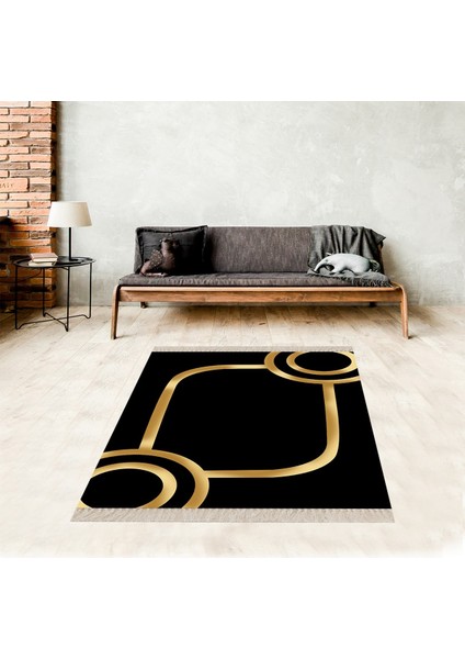 Geometrik Desenli Gold Çerçeve Dijital Baskı Yıkanabilir Kaymaz Taban Modern Salon Halısı ve Yolluk