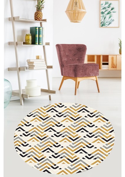 Geometrik Zigzag Renk Geçişli Dijital Baskı Yıkanabilir Kaymaz Taban Modern Yuvarlak Salon Hol Halı