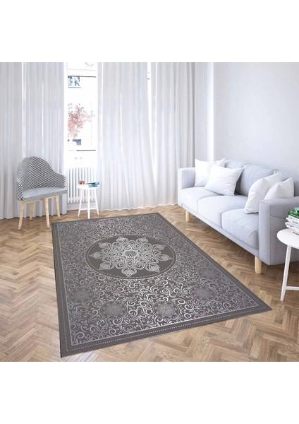 Osmanlı Motifler Desenli Göbekli Dijital Baskı Yıkanabilir Kaymaz Taban Klasik Salon Halısı (Gri) fiyatları